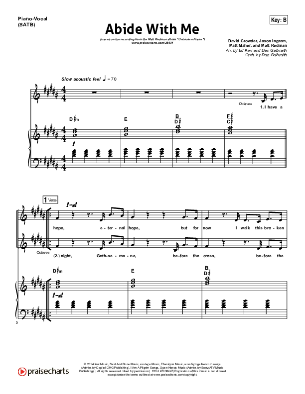Abide With Me Piano/Vocal (SATB) (Matt Redman)