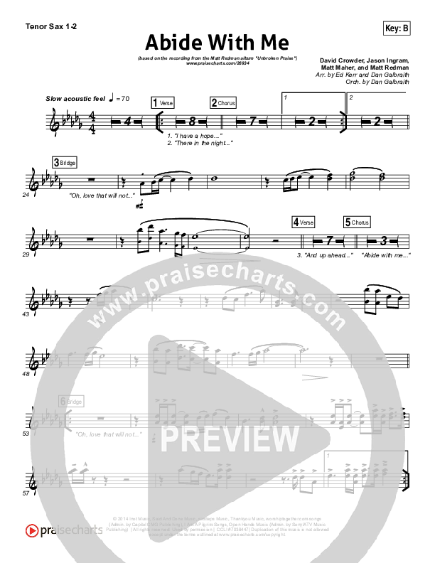 Abide With Me Tenor Sax 1/2 (Matt Redman)