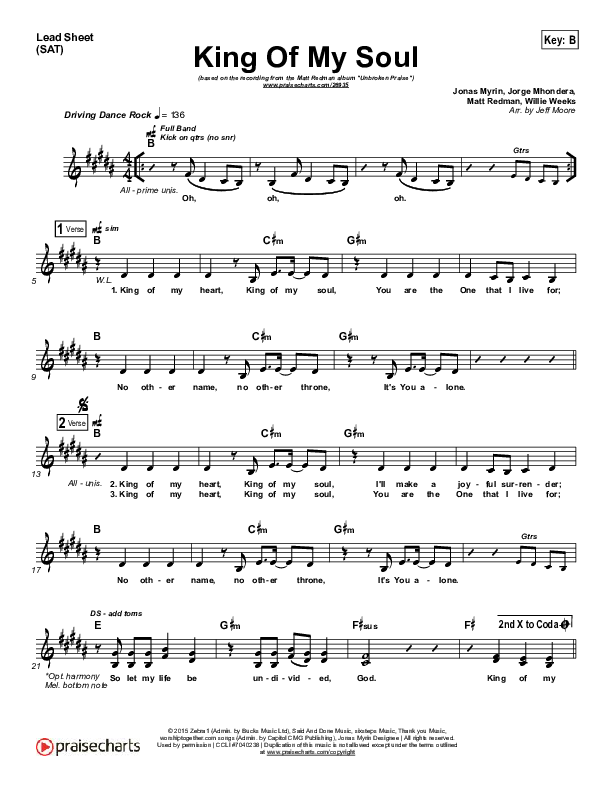 King Of My Soul Lead Sheet (SAT) (Matt Redman)