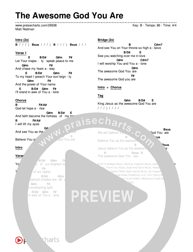 The Awesome God You Are Chords & Lyrics (Matt Redman)