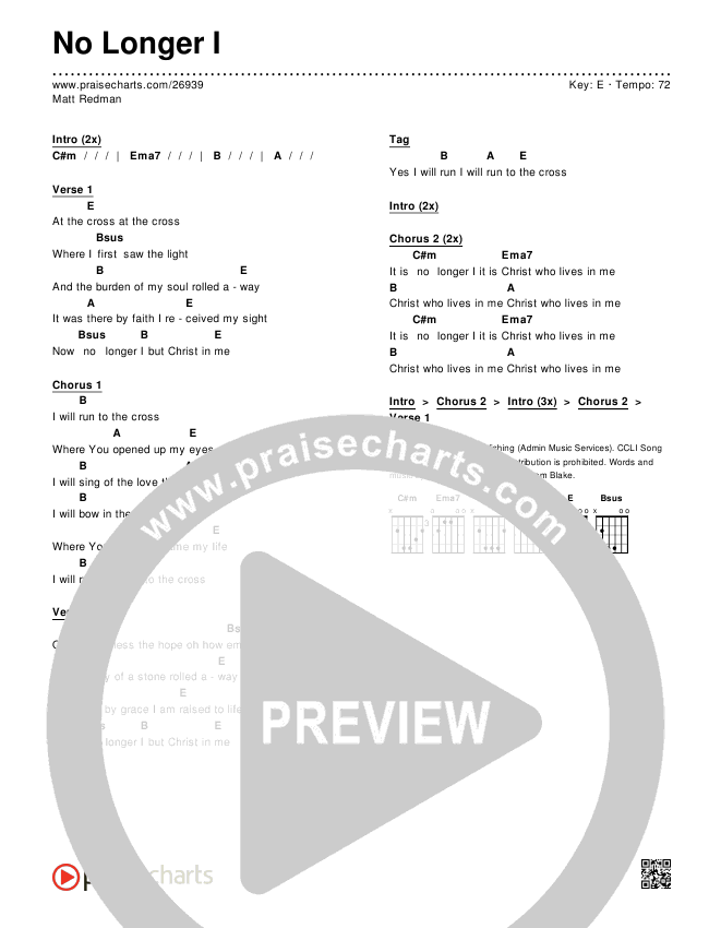 No Longer I Chords & Lyrics (Matt Redman)