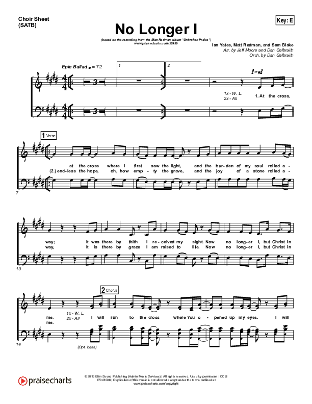 No Longer I Choir Vocals (SATB) (Matt Redman)