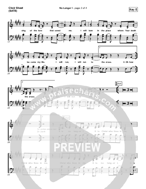 No Longer I Choir Sheet (SATB) (Matt Redman)