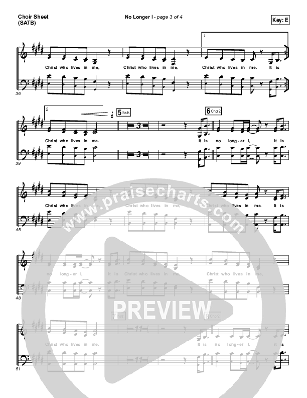 No Longer I Choir Sheet (SATB) (Matt Redman)