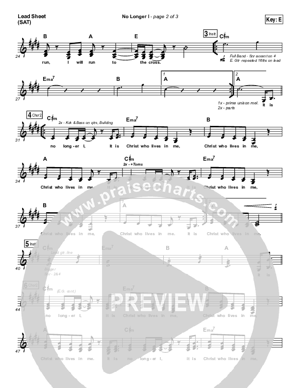 No Longer I Lead Sheet (SAT) (Matt Redman)