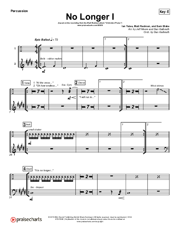 No Longer I Percussion (Matt Redman)