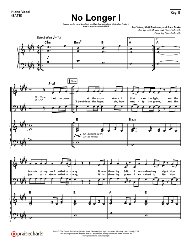 No Longer I Piano/Vocal (SATB) (Matt Redman)