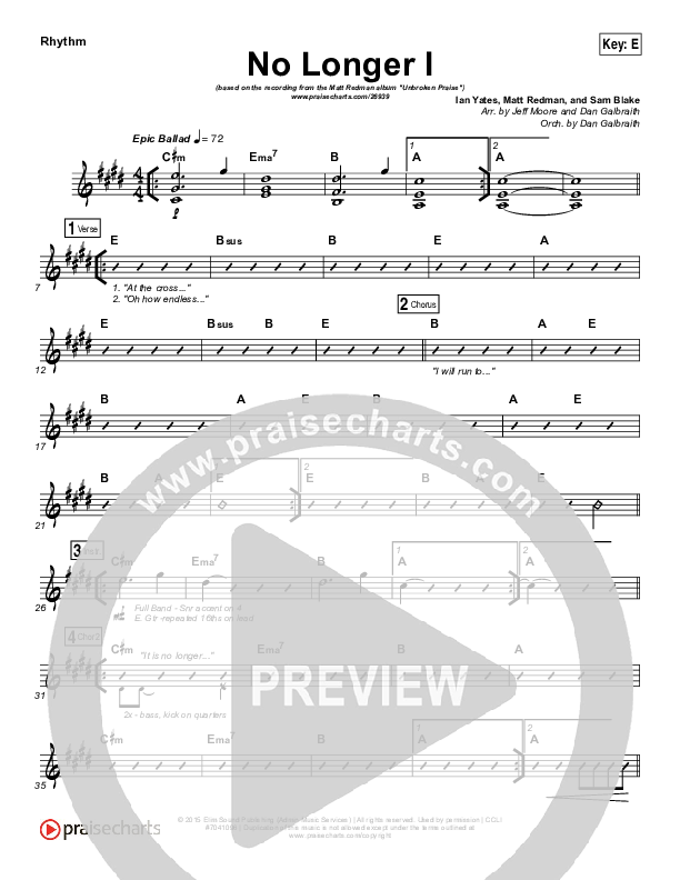 No Longer I Rhythm Chart (Matt Redman)