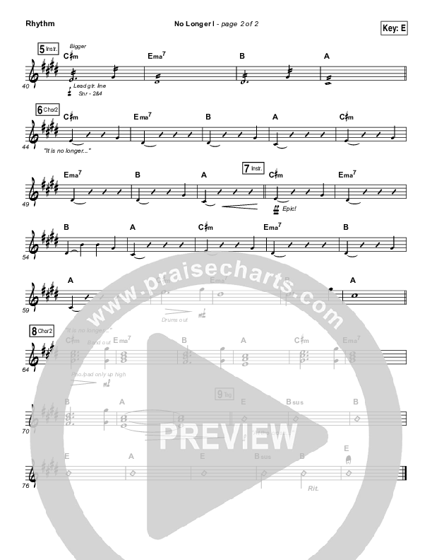 No Longer I Rhythm Chart (Matt Redman)