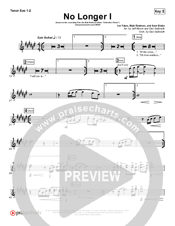 No Longer I Tenor Sax 1/2 (Matt Redman)