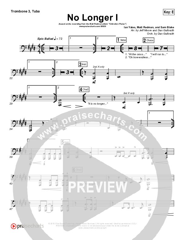 No Longer I Trombone 3/Tuba (Matt Redman)