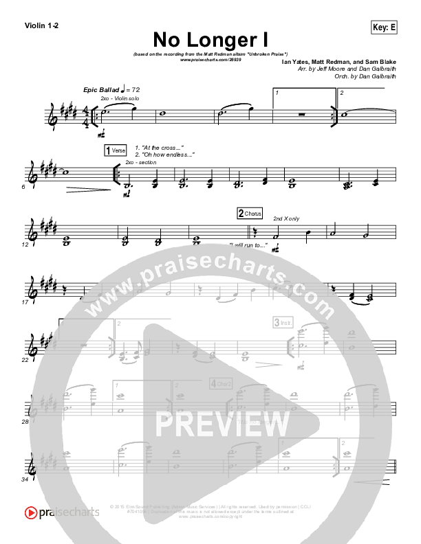 No Longer I Violin 1/2 (Matt Redman)