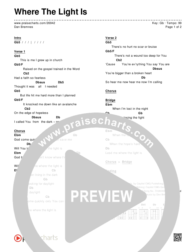 Where The Light Is Chords & Lyrics (Dan Bremnes)