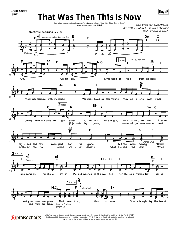 That Was Then This Is Now Lead Sheet (SAT) (Josh Wilson)