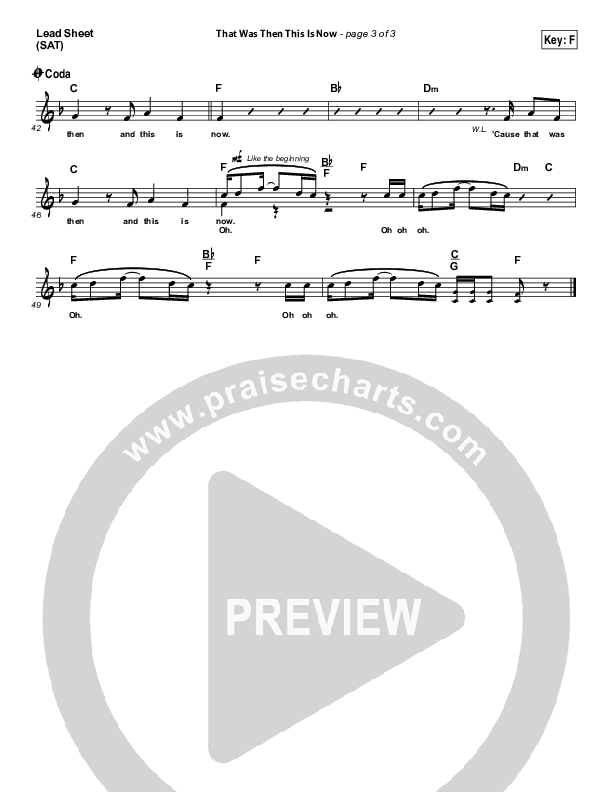 That Was Then This Is Now Lead Sheet (SAT) (Josh Wilson)