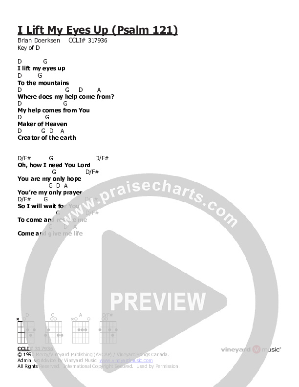 I Lift My Eyes Up Chord Chart (Vineyard Music)