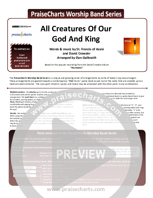 All Creatures Of Our God And King Cover Sheet (David Crowder)