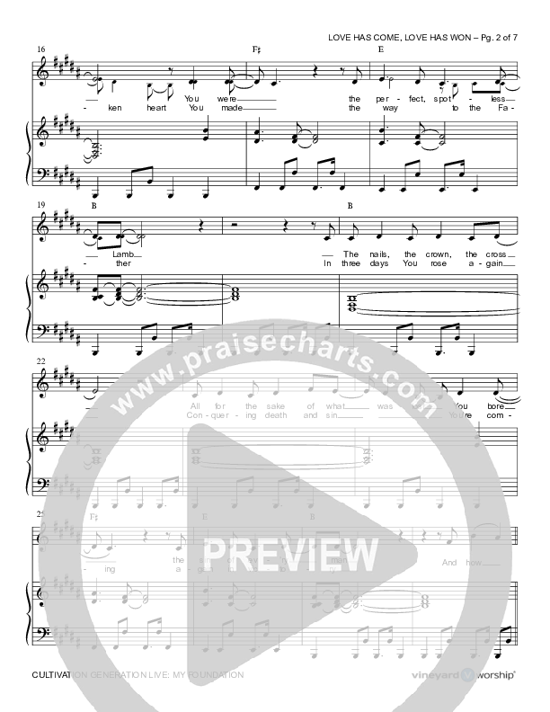 Love Has Come Love Has Won Lead & Piano (Cultivation Generation)