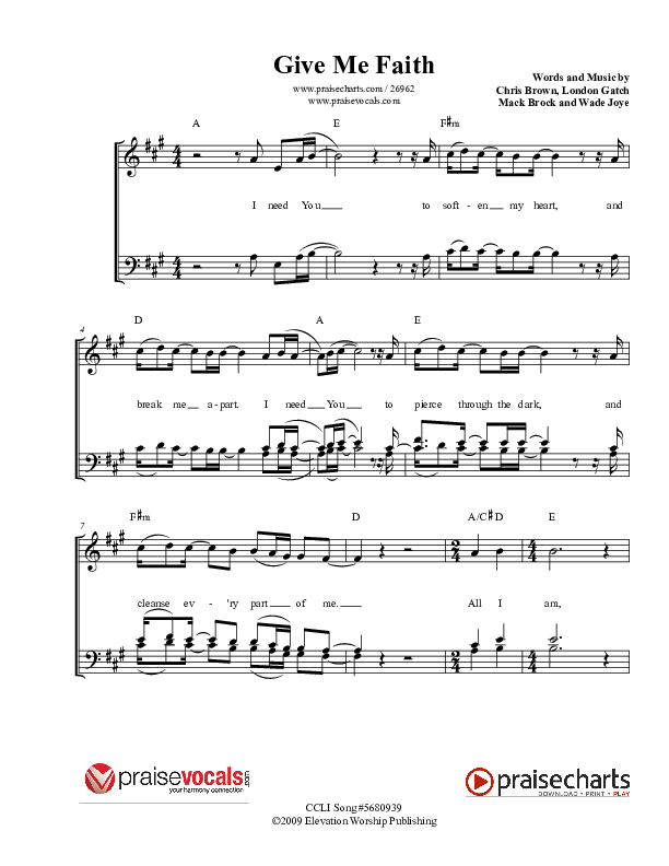 Give Me Faith Lead Sheet (PraiseVocals)