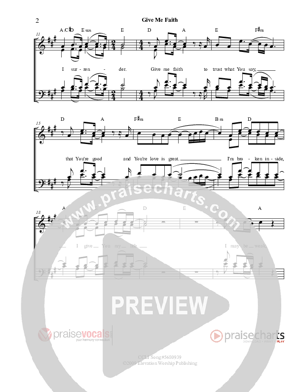 Give Me Faith Lead Sheet (PraiseVocals)