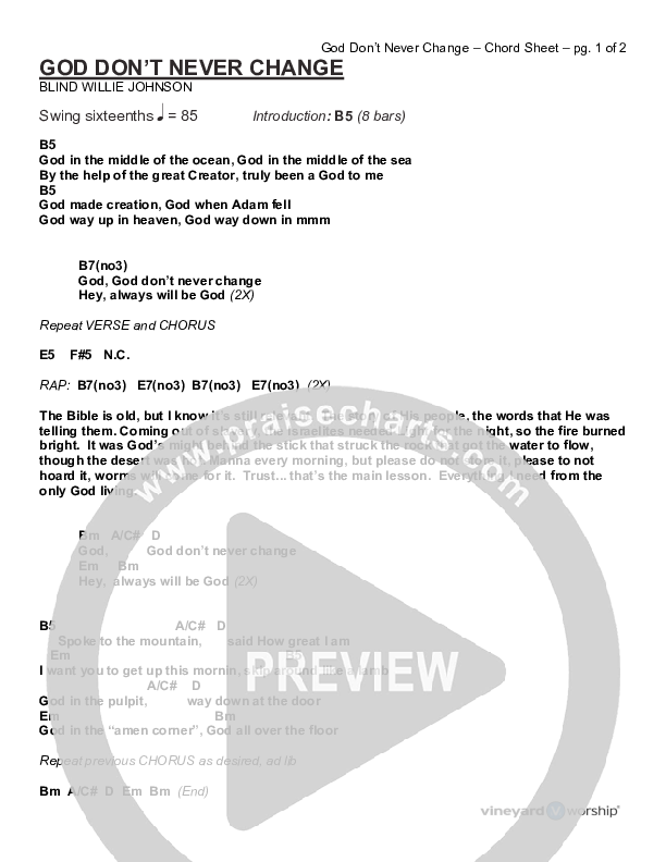 God Don't Never Change Chords & Lyrics (Cultivation Generation)