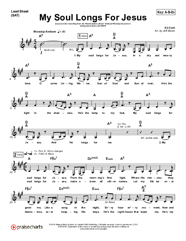 My Soul Longs For Jesus Lead Sheet (SAT) (Planetshakers)