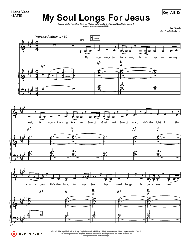 My Soul Longs For Jesus Piano/Vocal (SATB) (Planetshakers)