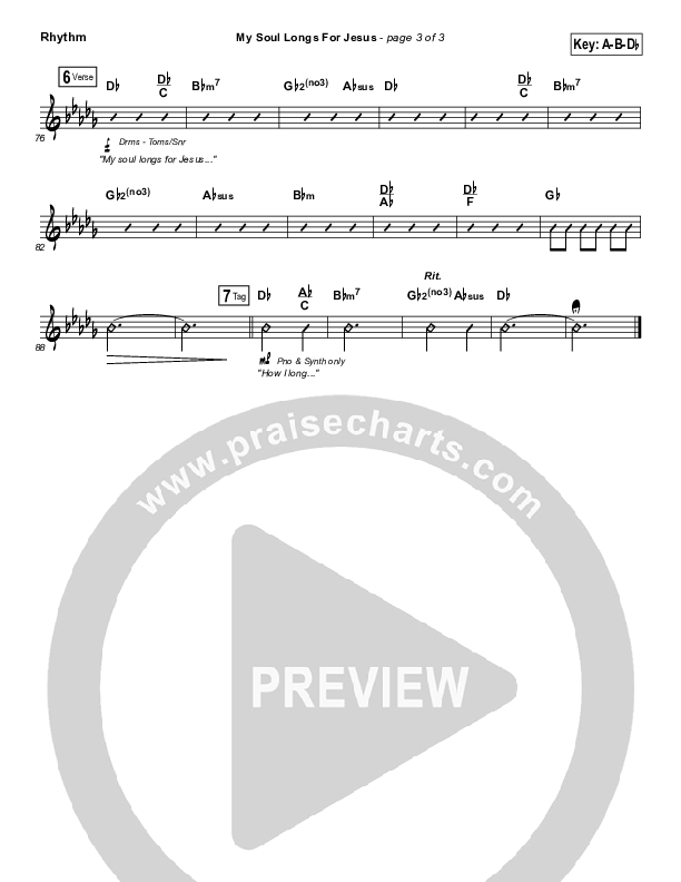 My Soul Longs For Jesus Rhythm Chart (Planetshakers)