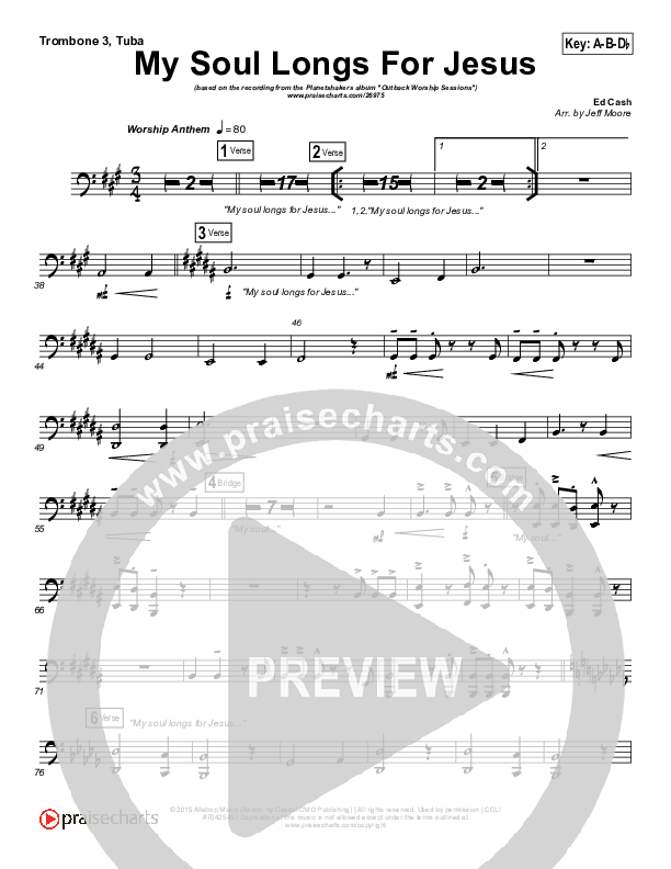 My Soul Longs For Jesus Trombone 3/Tuba (Planetshakers)