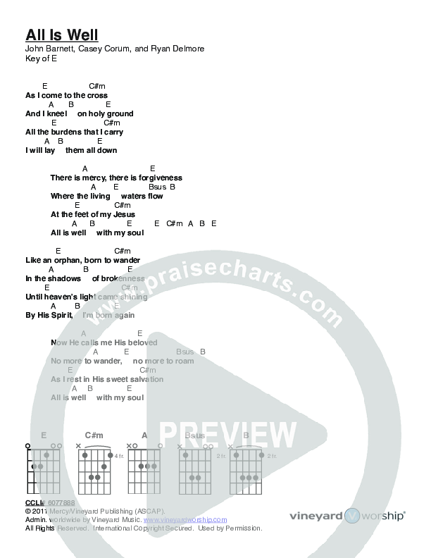 All Is Well Chords & Lyrics (Vineyard Music)