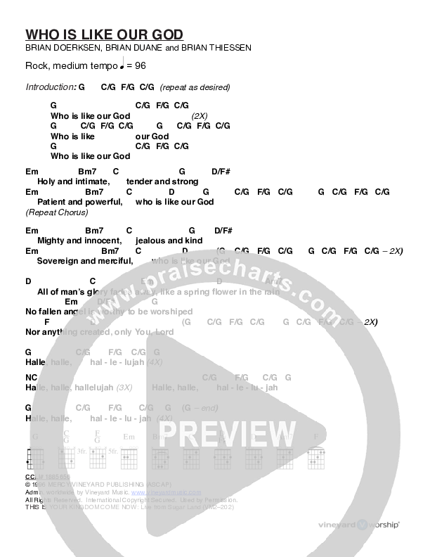Who Is Like Our God Chord Chart (Vineyard Music)