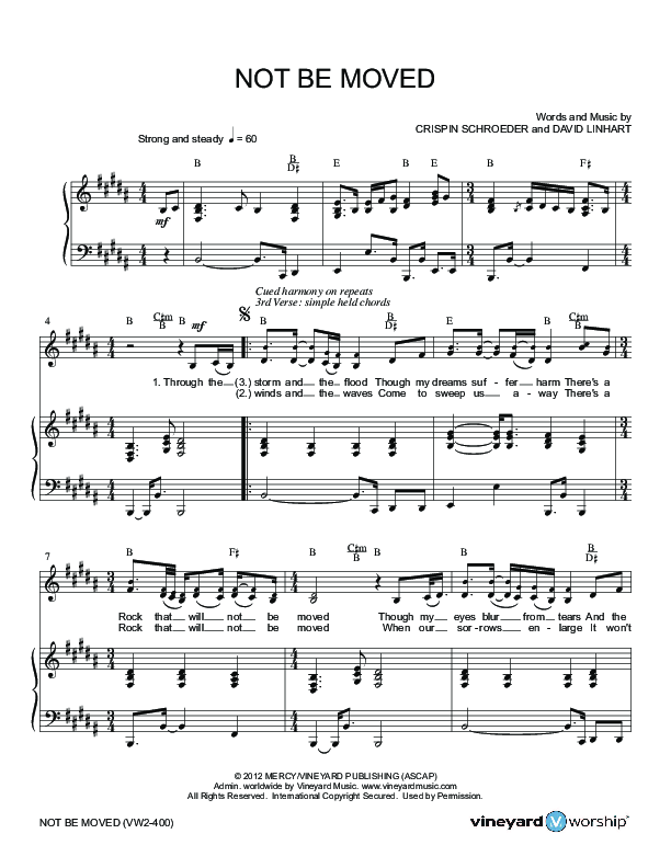 Not Be Moved Piano/Vocal (Vineyard Music)