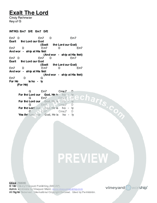 Exalt The Lord Chords & Lyrics (Vineyard Music)