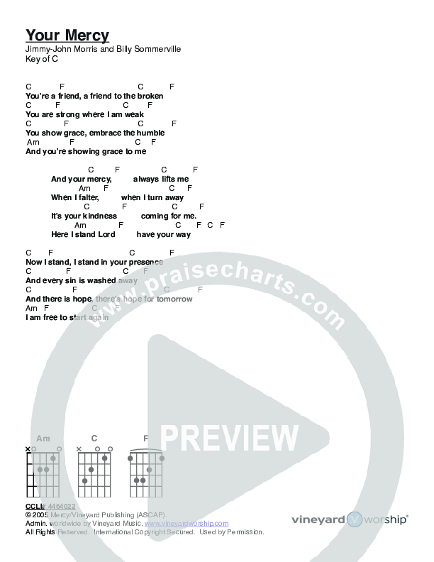 Your Mercy Chords & Lyrics (Vineyard Music)