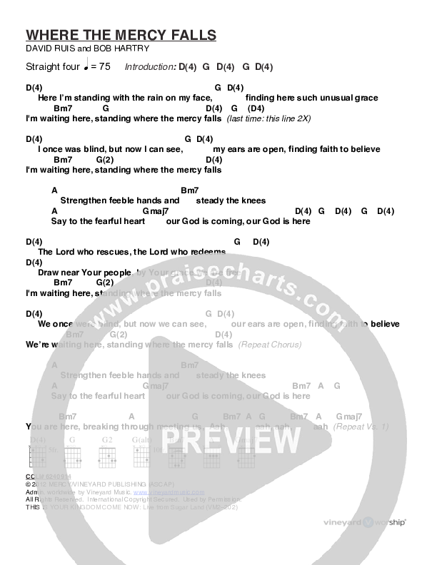 Where The Mercy Falls Chords & Lyrics (Vineyard Music)