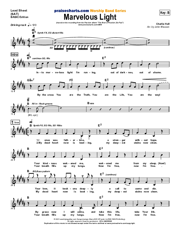 Marvelous Light Lead Sheet (SAT) (Charlie Hall)