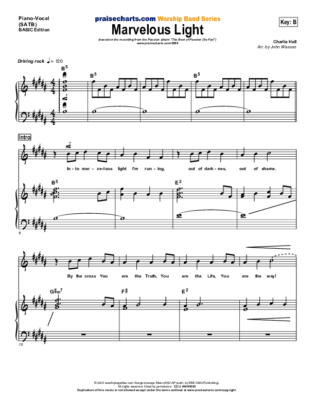 Marvelous Light Piano/Vocal (SATB) (Charlie Hall)