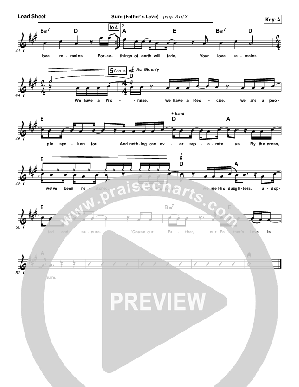 Sure (Father's Love) Lead Sheet (Vital Worship)