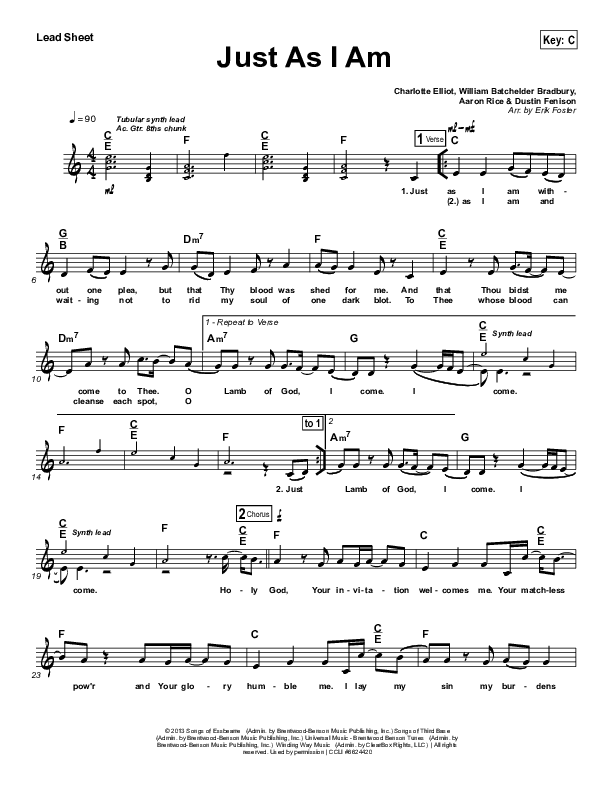 Just As I Am  Lead Sheet (Vital Worship)