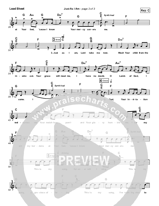 Just As I Am  Lead Sheet (Vital Worship)