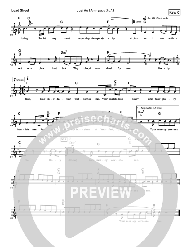 Just As I Am  Lead Sheet (Vital Worship)