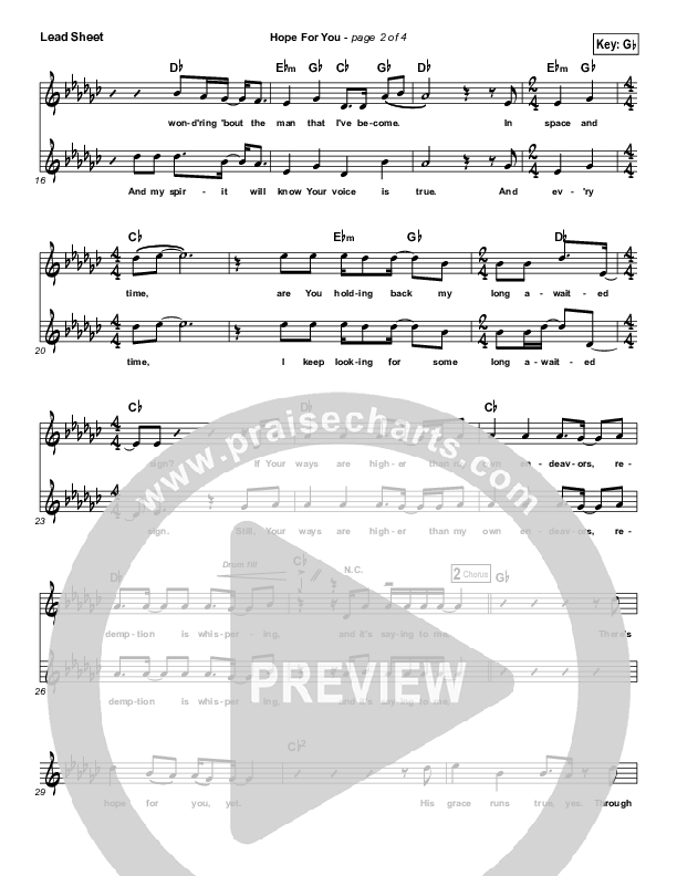 Hope For You Lead Sheet (Vital Worship)