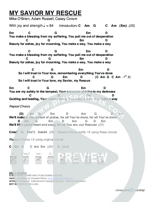 My Savior My Rescue Chords & Lyrics (Vineyard Music)