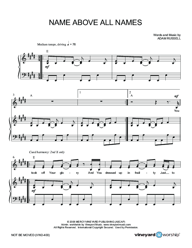 Name Above All Names Lead & Piano (Vineyard Music)
