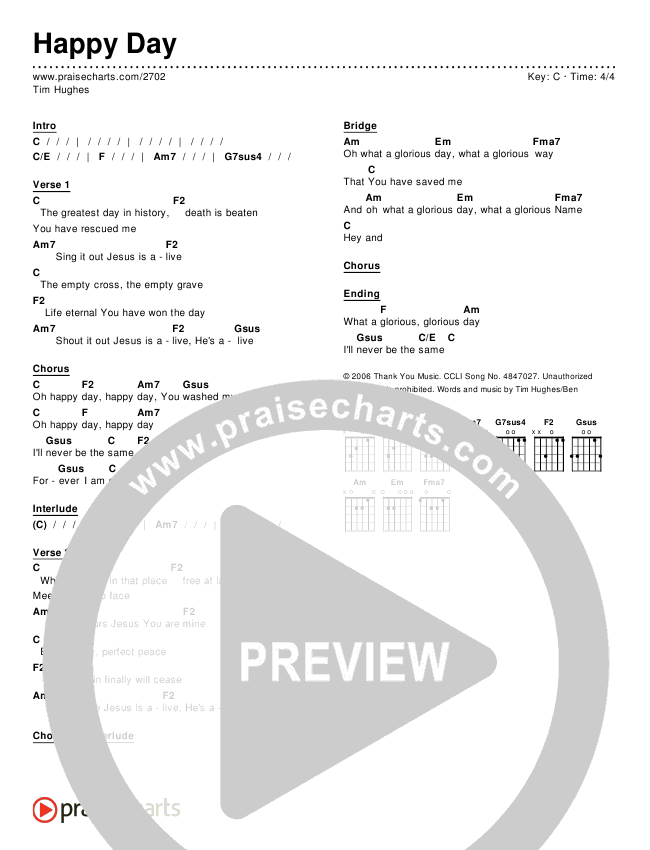 Happy Day Chord Chart (Editable) Tim Hughes PraiseCharts