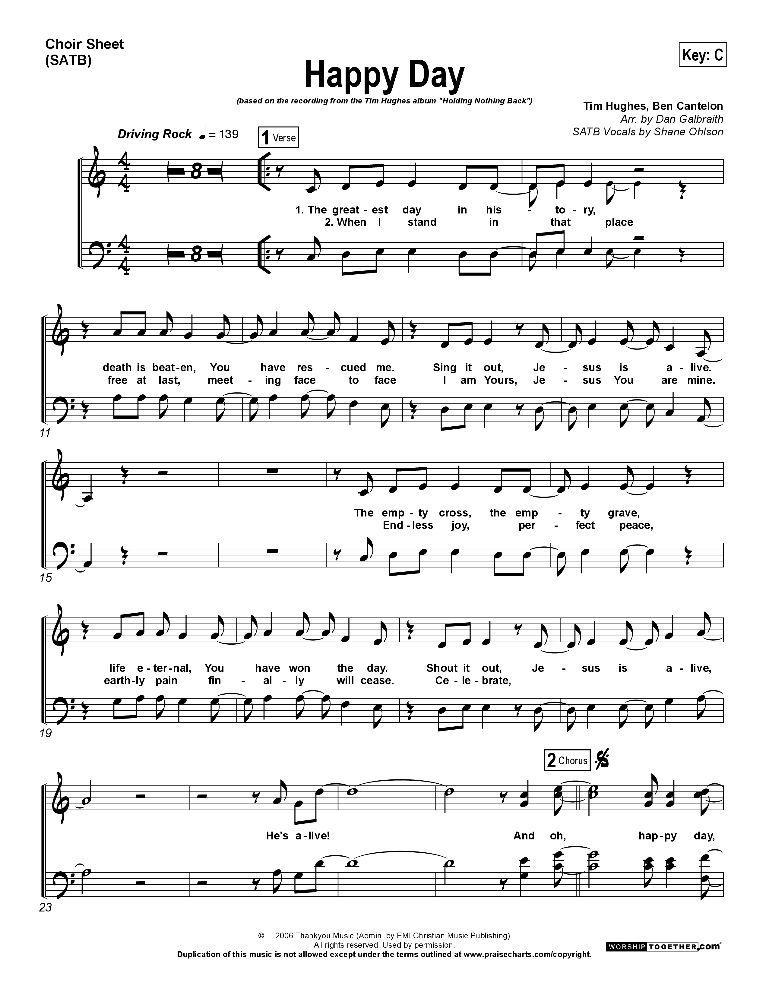Happy Day Choir Sheet (SATB) (Tim Hughes)