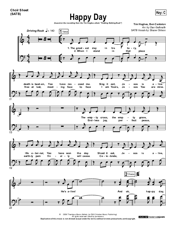 Happy Day Choir Sheet (SATB) (Tim Hughes)