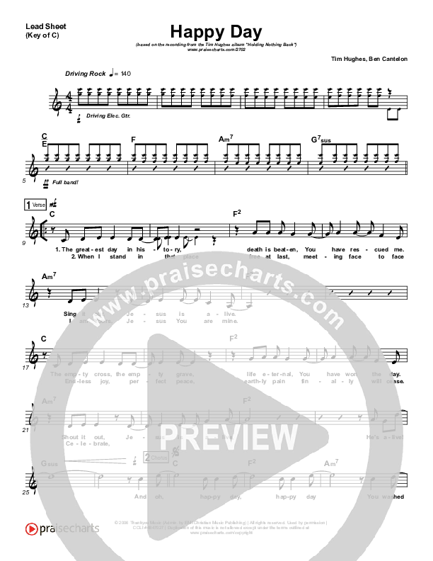 Happy Day Lead Sheet (Melody) (Tim Hughes)