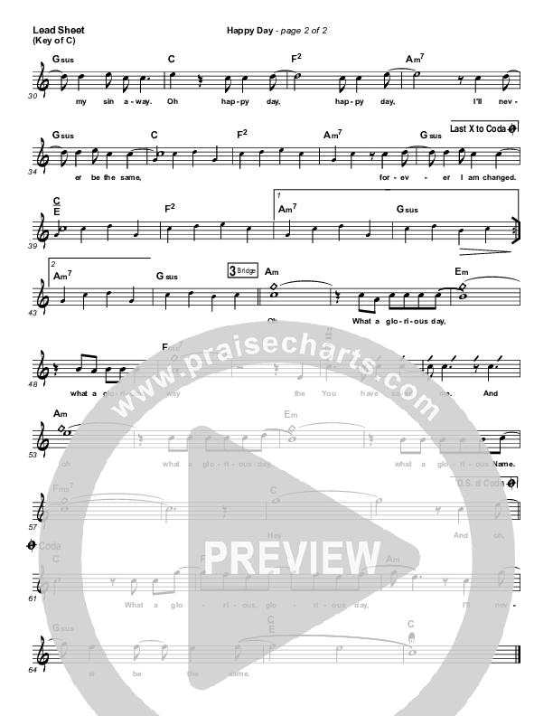 Happy Day Lead Sheet (Melody) (Tim Hughes)