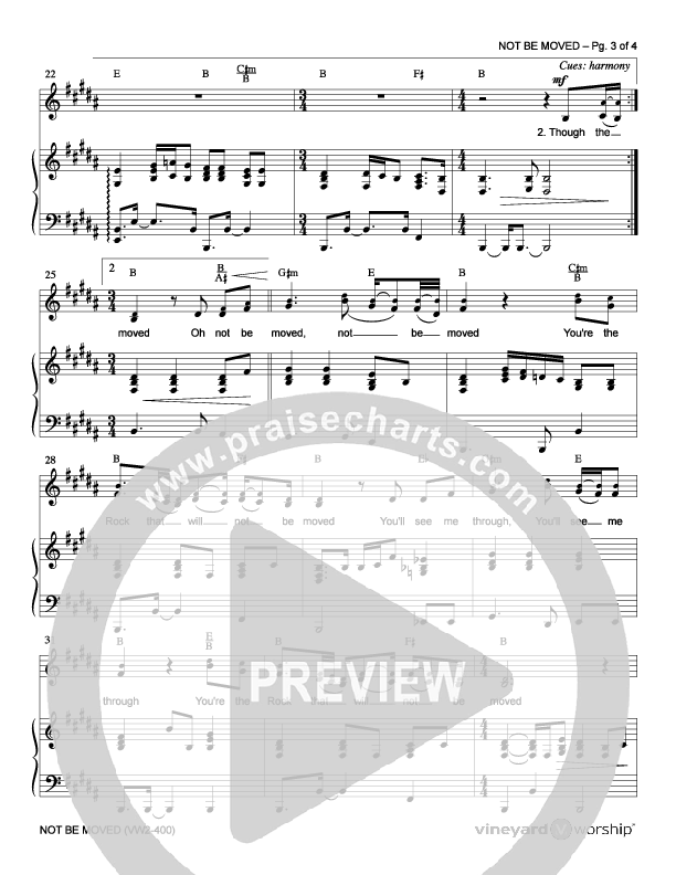 Not Be Moved Piano/Vocal (Vineyard Music)